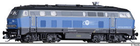 [Lokomotivy] → [Motorov] → [BR 218] → 02724: dieselov lokomotiva modr-ed, ern rm a pojezd