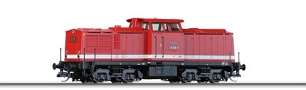 [Lokomotivy] → [Motorov] → [V 100] → 501254: dieselov lokomotiva erven s krmovm pruhem, ern rm a podvozky