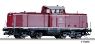 [Lokomotivy] → [Motorov] → [V 100] → 501596: dieselov lokomotiva erven se dvma blmi linkami