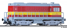 [Lokomotivy] → [Motorov] → [BR 107] → 04625: dieselov lokomotiva erven s edou stechou, rmem a pojezdem, lut vstran ps