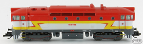 [Lokomotivy] → [Motorov] → [T478.3 „Brejlovec”] → CD 754 012: dieselov lokomotiva erven-bl se lutmi blesky