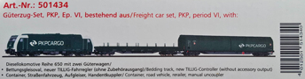 [Program „Start“] → [Soupravy] → 501434: set dieselov lokomotivy TRAXX BR 285 a dvou nkladnch voz