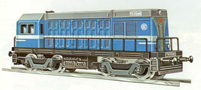 [Lokomotivy] → [Motorov] → [BR 107] → [0]2621: dieselov lokomotiva modr s edou stechou a ernm pojezdem