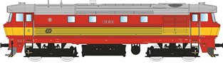 [Lokomotivy] → [Motorov] → [T478.1 „Bardotka”] → 33427A: dieselov lokomotiva erven s vstranm pruhem, ed stecha, DKV Plze
