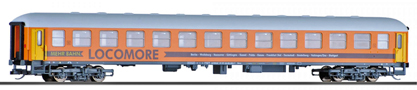 rychlíkový vůz oranžový s šedou střechou „LOCOMORE“ 2. tř., typ Bmz