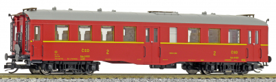 osobní vůz červenohnědý s šedou střechou 2. tř., typ Balm