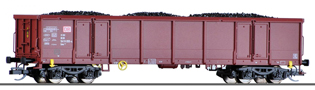 vysokostěnný nákladní vůz červenohěndý s nákladem uhlí, typ Eans