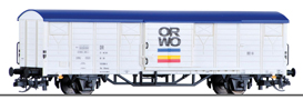 krytý nákladní vůz bílý s modrou střechou „ORWO“, typ Gbs (Glmms)