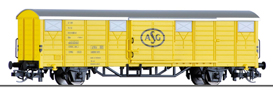 krytý nákladní vůz žlutý se stříbrnou střechou „ASG“, typ Gbs