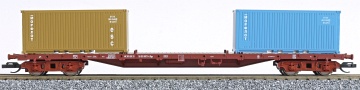 nákladní plošinový vůz červenohnědý s nákladem dvou kontejnerů 20', typ Rgs