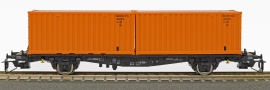 černý plošinový se dvěma oranžovými kontejnery, typ Lgjs