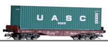 plošinový nákladní vůz červenohnědý s nákladem 40' kontejneru „UACS“, typ Sgmmns