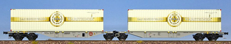 [Nkladn vozy] → [Nzkostnn] → [6-os Kombiwaggon] → H70504: ed se dvma kontejnery 40′ „Warsteiner“