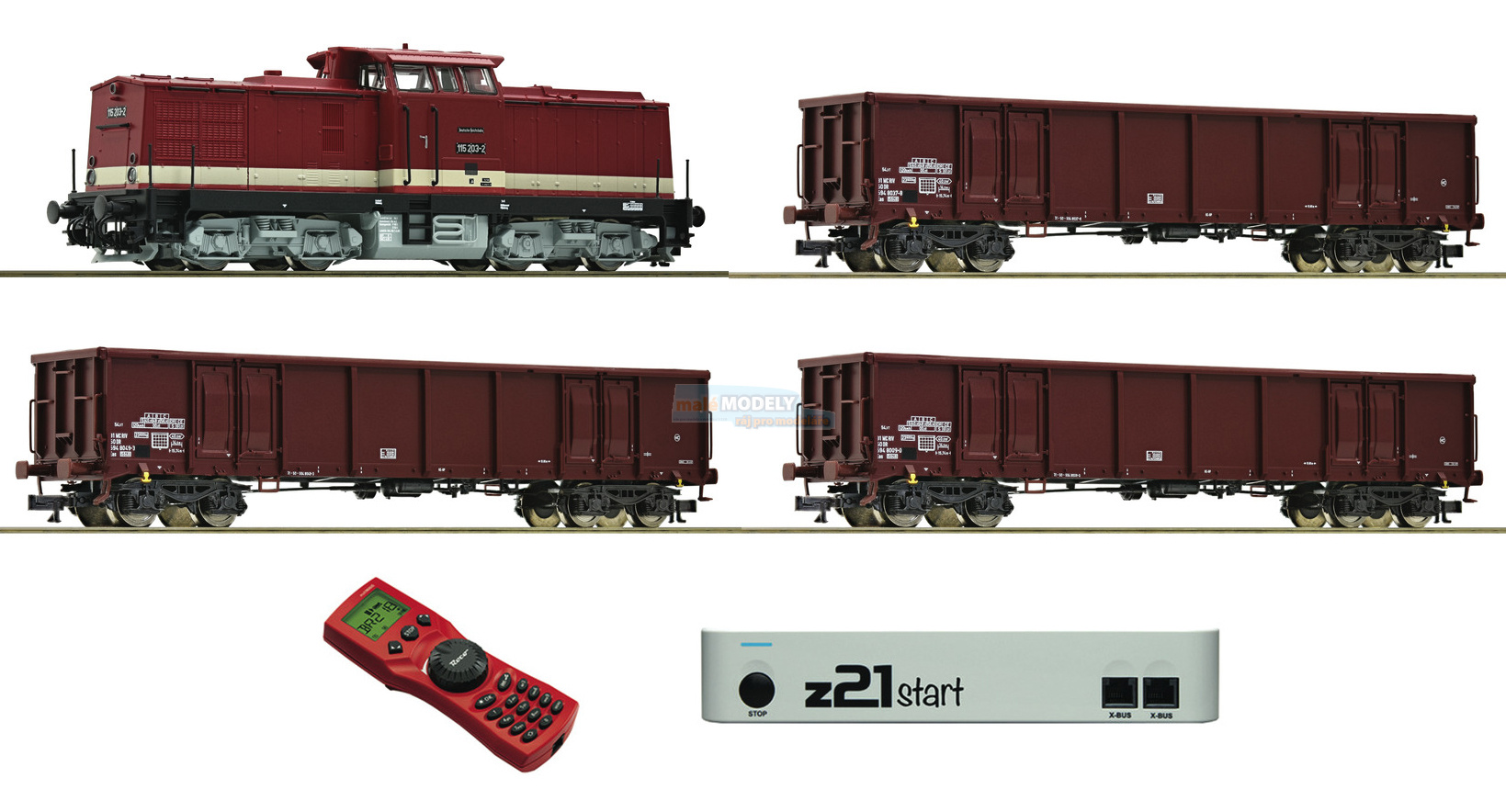 Digitální startset - dieselová lokomotiva BR 115 + 3x otevřený nákl. vůz Eas