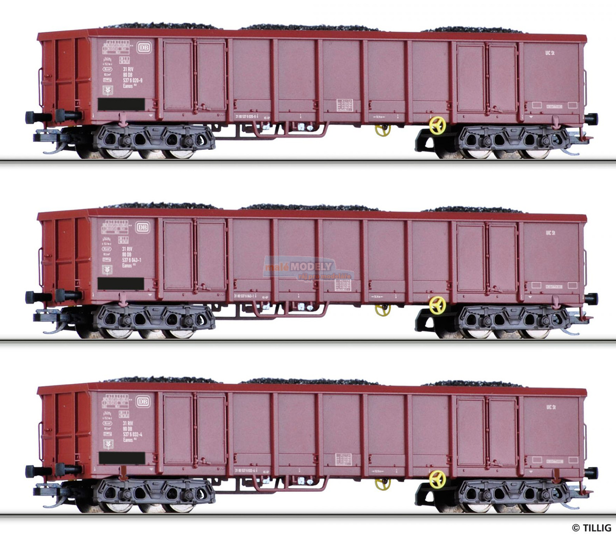 Set 3 otevřených nákladních vozů  Eanos 052 s nákladem antracitu