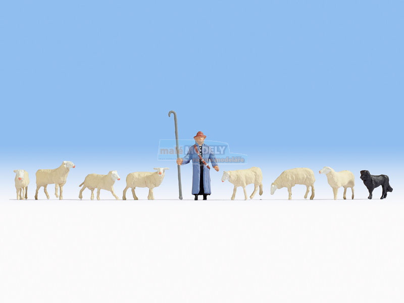 Pastýř s ovcemi a psem