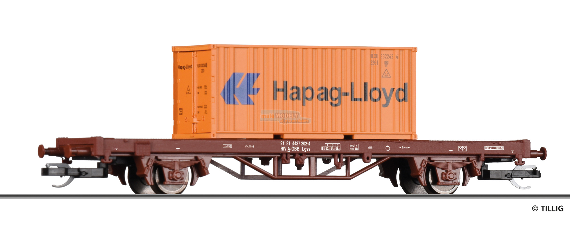 START-Containertragwagen Lgs der ÖBB, beladen mit einem 20‘ Container, Ep. VI