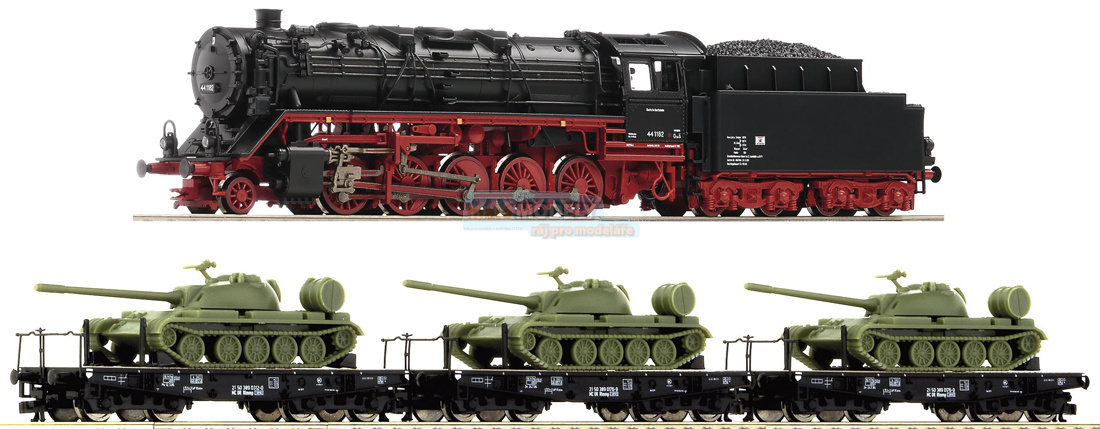 Digitální startset-parní lokomotiva BR 44 + 3x nákladní vůz ložený tanky T55, DR, III