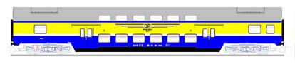 [Osobn vozy] → [Patrov] → [DBm] → 41106: stedov patrov vz v barevn kombinaci modr-lut „S-Bahn Halle-Leipzig“