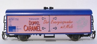 [Nkladn vozy] → [Kryt] → [2-os chladic, pivn a reklamn] → TB-1062: modr/rov s reklamnm potiskem ″Torgauer Doppel-Caramel″