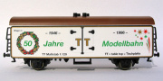 [Nkladn vozy] → [Kryt] → [2-os chladic, pivn a reklamn] → TS-1019: bl s hndou stechou „50 Jahre TT-Bahn“