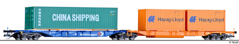 [Nkladn vozy] → [Nzkostnn] → [6-os Kombiwaggon] → 18003: modr-oranov „Kombiwaggon“ se temi kontejnery