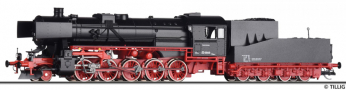 [Lokomotivy] → [Parní] → [BR 52] → 502393: parní lokomotiva černá s červeným pojezdem a kouřovými plechy, vanový tendr