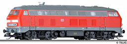 [Lokomotivy] → [Motorové] → [BR 218] → 02710: dieselová lokomotiva červená s tmavěšedým pojezdem a šedou střechou