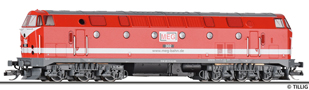 [Lokomotivy] → [Motorové] → [BR 119] → 502508: dieselová lokomotiva červená s proužkem, černý rám a pojezd