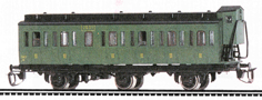 [Osobní vozy] → [Spěšné a osobní] → [3-osé oddílové] → 13140: zelený s černou střechou a brzdařskou budkou 3. tř.