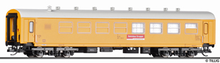 [Osobní vozy] → [Spěšné a osobní] → [4-osé rekonstruované] → 502404: doprovodný vůz žlutý s šedou střechou do pracovního vlaku „Bahnbau Gruppe“