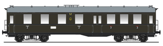 [Osobní vozy] → [Spěšné a osobní] → [4-osé „Altenberg“] → 120001: osobní vůz tmavě zelený s šedou střechou 2./3. tř.