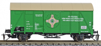 [Nákladní vozy] → [Kryté] → [2-osé Ztr (Glm)] → : krytý nákladní vůz zelený s krémovou střechou a reklamou „AMOK”