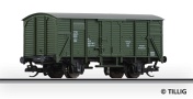 [Nákladní vozy] → [Kryté] → [2-osé s nízkou střechou G10] → 500999: krytý nákladní vůz tmavě zelený s šedou střechou do požárního vlaku