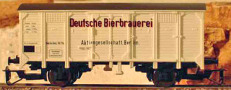 [Nákladní vozy] → [Kryté] → [2-osé s nízkou střechou] → 500246: krytý nákladní vůz krémový s hnědou střechou „Deutsche Bierbrauerei“