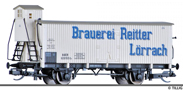 [Nákladní vozy] → [Kryté] → [2-osé s nízkou střechou G10] → 17367: chladicí vůz bílý s olivovou střechou „Brauerei Reitter Lörrach“