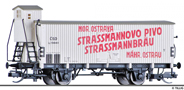 [Nákladní vozy] → [Kryté] → [2-osé s nízkou střechou G10] → 17392: chladicí vůz bílý s šedou střechou „Strassmannbräu Mährisch Ostrau“