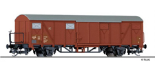 [Nákladní vozy] → [Kryté] → [2-osé Gbs] → 501306: krytý nákladní vůz červenohnědý s šedou střechou a brzdařskou plošinou
