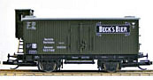 [Nákladní vozy] → [Kryté] → [2-osé chladicí] → 500633: zelený s šedou střechou a brzdařskou budkou ″Becks Bier″