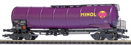 [Nákladní vozy] → [Cisternové] → [4-osé dělené s lávkou] → 33173: kotlový vůz fialový s logem „MINOL“