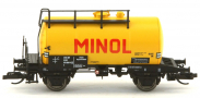 [Nákladní vozy] → [Cisternové] → [2-osé s lávkou „Deutz“] → 120075: kotlový vůz žlutý s logem „MINOL“