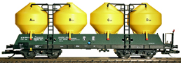 [Nákladní vozy] → [Samovýsypné] → [4-osé Uacs (Raj)] → 3703.3: nádobový vůz zelený-žlutý „Kunčice“