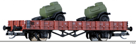 [Nákladní vozy] → [Nízkostěnné] → [2-osé Rm] → 501295: nízkostěnný vůz červenohnědý se dvěma přívěsnými vozíky na vodu