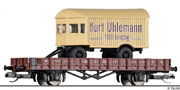 [Nákladní vozy] → [Nízkostěnné] → [2-osé Rm] → 502497: nízkostěnný vůz červenohnědý s nákladním přívěsem „Kurt Uhlemann“