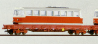 [Nákladní vozy] → [Nízkostěnné] → [4-osé Res] → 501096: nízkostěnný nákladní vůz červenohnědý s nákladem tramvaje Tatra