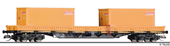 [Nákladní vozy] → [Nízkostěnné] → [4-osé Res] → 502310: nízkostěnný nákladní vůz do pracovního vlaku se dvěma kontejnery 20′
