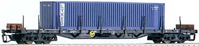 [Nákladní vozy] → [Nízkostěnné] → [4-osé plošinové Rgs] → 15502: nákladní plošinový vůz černý s kontejnerem 40′ „LYKES“
