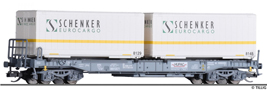 [Nákladní vozy] → [Nízkostěnné] → [4-osé Huckepack] → 18155: nákladní vůz šedý ložený dvěma 20′ kontejnery