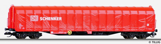 [Nákladní vozy] → [Nízkostěnné] → [4-osé s plachtou Rils] → 15743: červený s červenou plachtou ″DB Schenker″