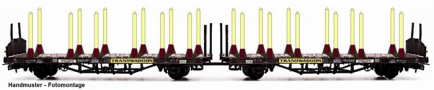[Nákladní vozy] → [Nízkostěnné] → [Ostatní] → NW52208: dvojdílný plošinový nákladní vůz červenohnědý s nebarvenými klanicemi „Transwaggon“